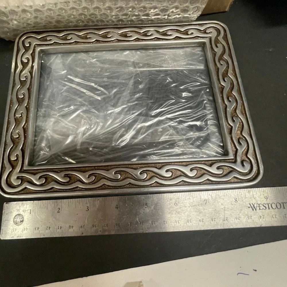 Vintage Teotihuacan Tlalminilolpan Mexican Pewter Frame NOS Original Box